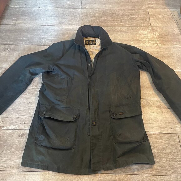 Vintage BARBOUR Hughton Wax Jacket Parka L / XL Hood - Picture 1 of 9